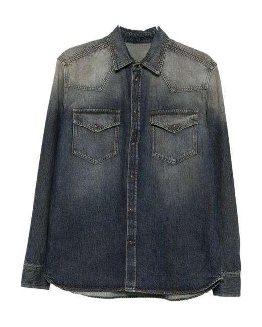 Nine:inthe:morning Gray Long-Sleeve Denim Shirt for men