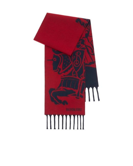 Burberry Red Reversible Knight Wool Scarf