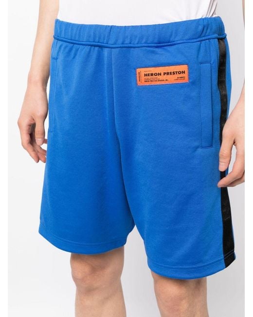 Heron Preston Blue Logo-Patch Track Shorts for men