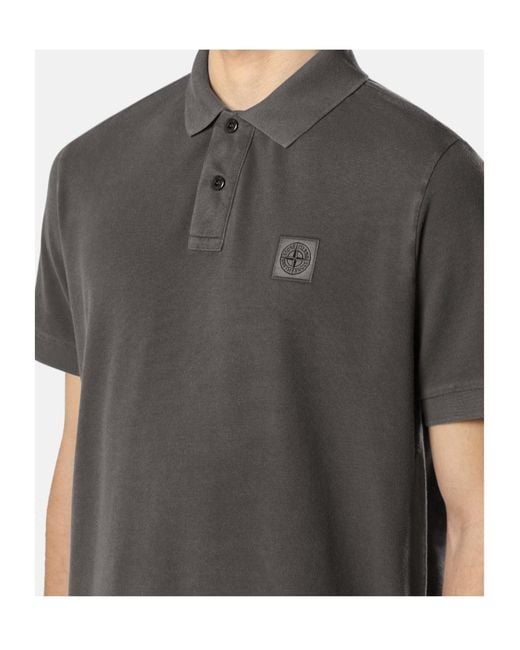 Stone Island Gray Compass-Patch Buttoned Polo Shirt for men