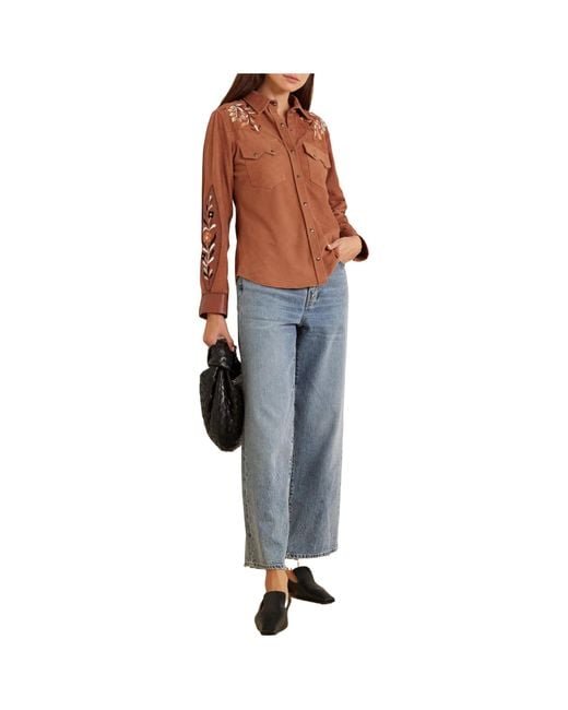 Fortela Brown Embroidered Leather-Trimmed Shirt