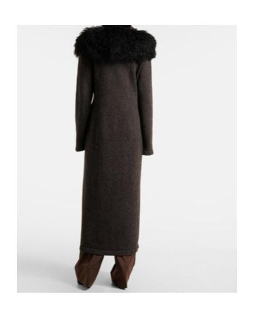 Magda Butrym Black Shearling-Trimmed Cashmere Coat