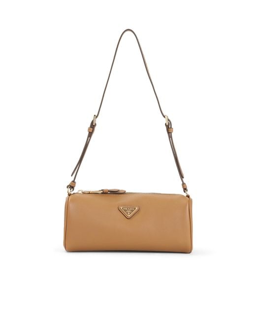 Prada White Logo Plaque Zipped Shoulder Bag