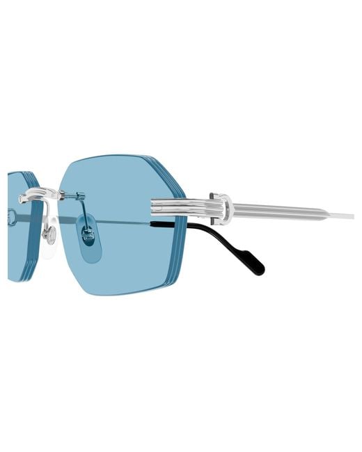Cartier Blue Rimless Geometric-Frame Sunglasses for men