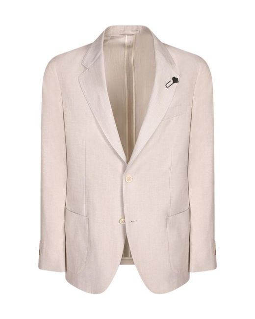 Lardini Pink Single-Breasted Floral Brooch Blazer for men