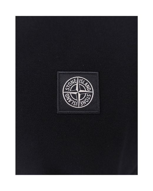 Stone Island Blue Logo Patch Short-Sleeved Polo Shirt for men