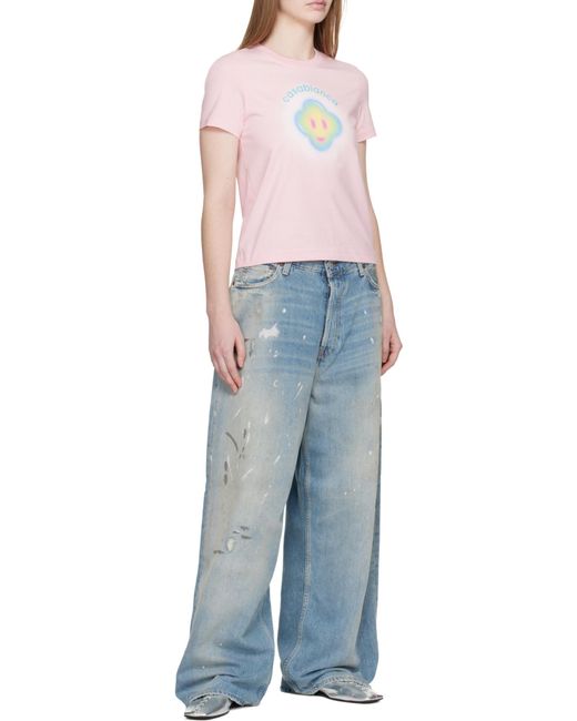 Casablanca Pink Logo Printed Crewneck T-Shirt