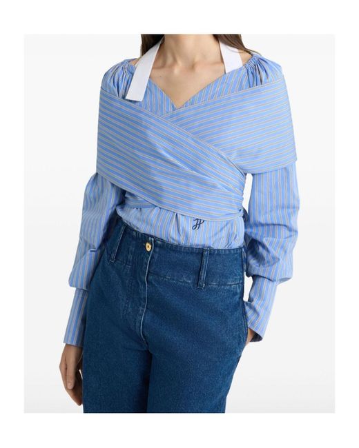 Patou Blue Off-Shoulder Wrap Top