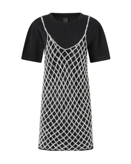 Pinko Black Sequin Combined Short T-Shirt Dress