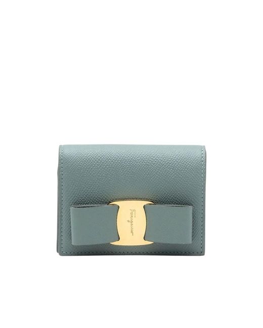 Ferragamo Blue Logo Double-Folded Wallet