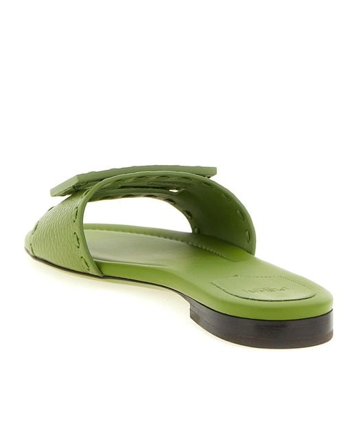 Fendi Green Baguette Ff Slip-On Slides
