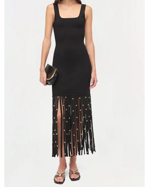 Jonathan Simkhai Black Fringed-Hem Embellished Midi Dress