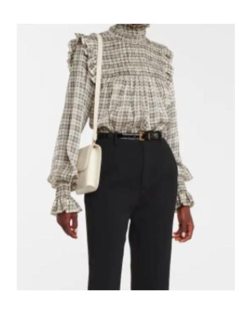 Saint Laurent Brown Check-Pattern Long-Sleeve Blouse