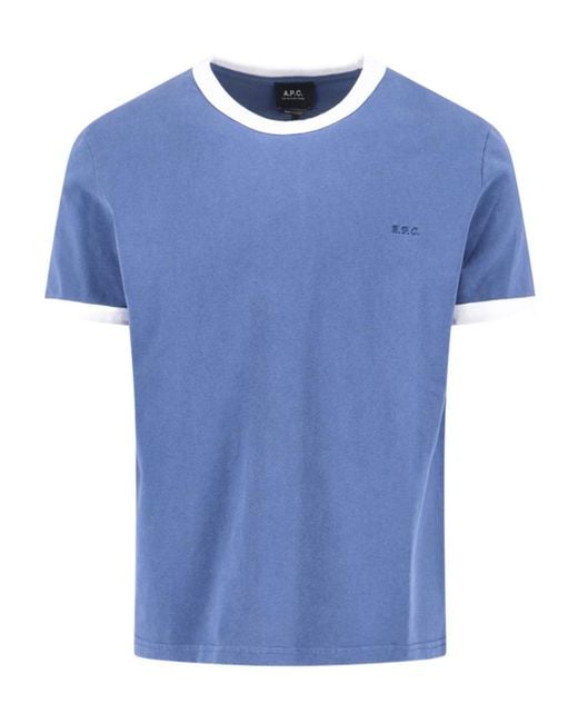 A.P.C. Blue Contrast Trim Crewneck T-Shirt for men