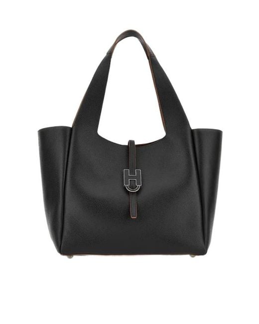 Hogan Black Trend Logo Plaque Tote Bag