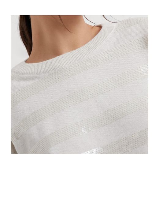 Brunello Cucinelli White Stripe Detailed Knitted Jumper