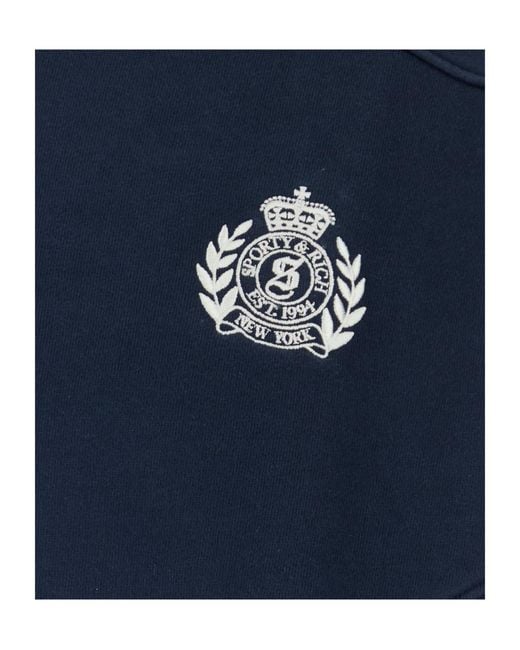 Sporty & Rich Blue Ny Crest Quarter-Zipped Sweatshirt for men