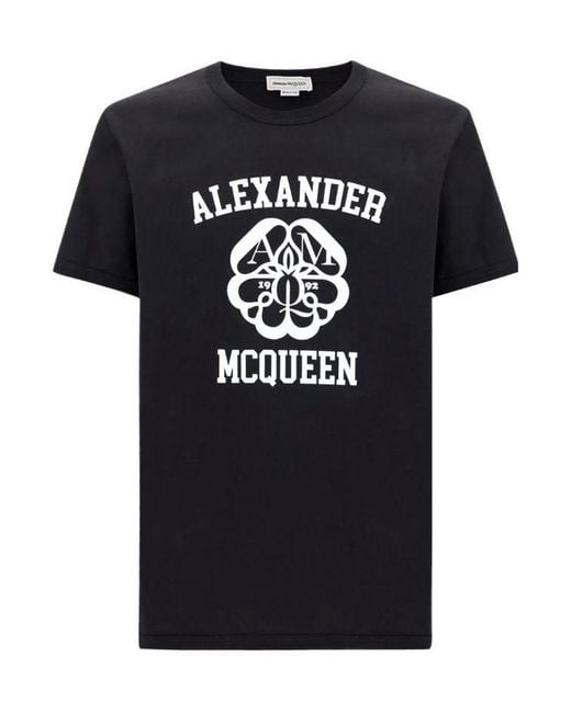 McQueen Black Logo Printed Crewneck T-Shirt for men