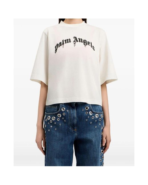 Palm Angels White Curved Logo Boxy T-Shirt