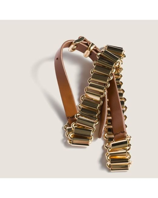 Miu Miu Metallic Metal And Leather Necklace