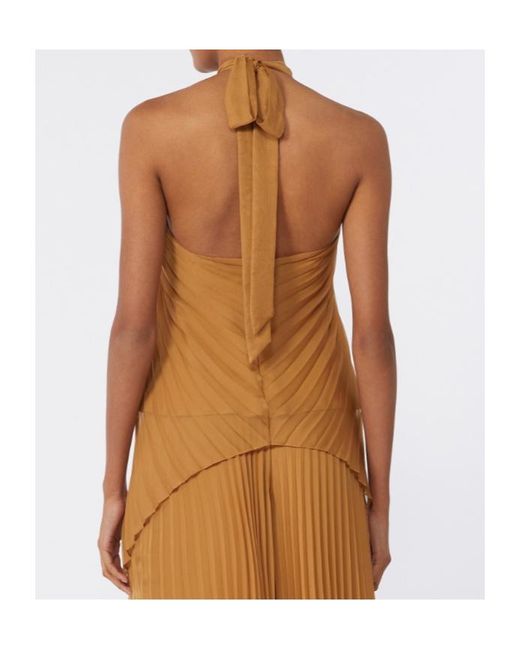 Max Mara Brown Pleated Valzer Top With Knot And Detail