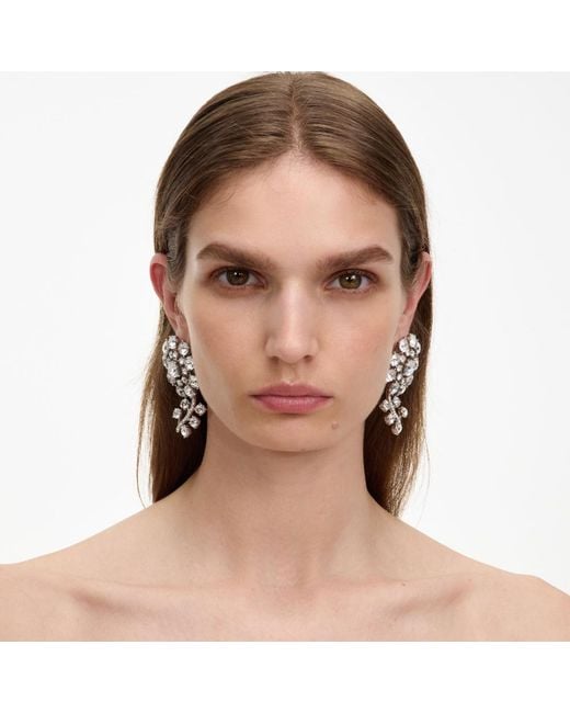 Self-Portrait White Flower Crystal Earrings