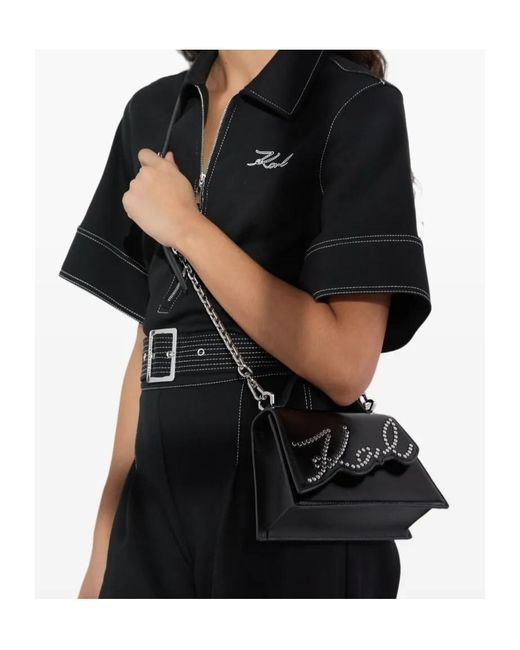 Karl Lagerfeld Black Small Signature Studded Cross Body Bag
