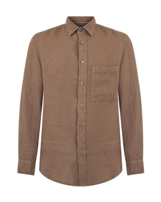 Canali Brown Linen Chest-Pocket Shirt for men