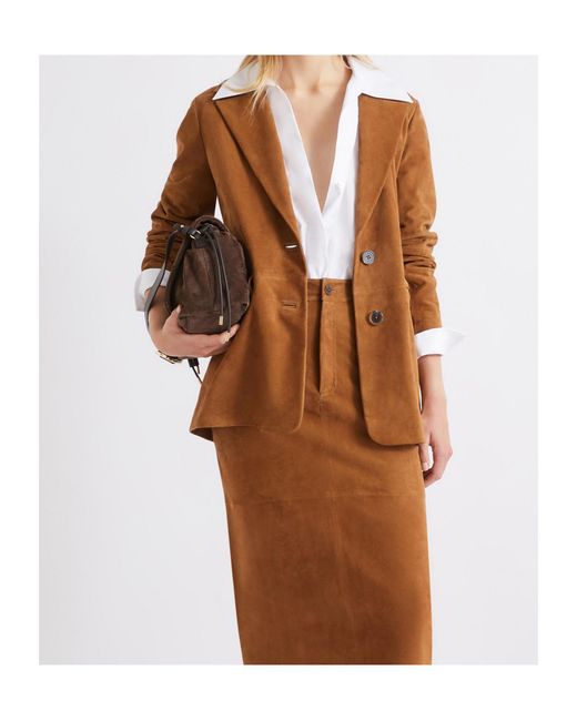 Marella Brown Semi-Fitted Suede Blazer