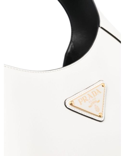 Prada White Triangle-Logo Leather Shoulder Bag