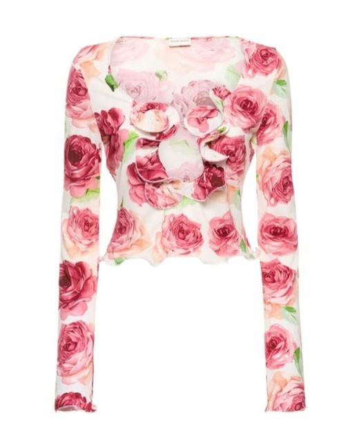 Magda Butrym Pink Printed Jersey Crop Top W/ Flowers