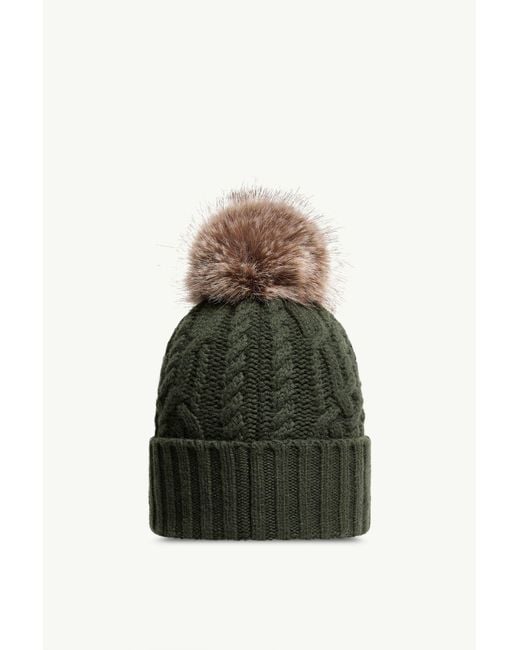 Moncler Green Wool Cashmere Blend Beanie With Pom Pom