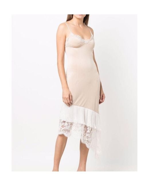 Vetements White Lace-Panelled Asymmetric Slip Dress
