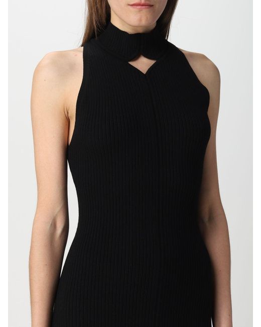 Courreges Black Courrèges Col Diamanterai Ribbed Dress