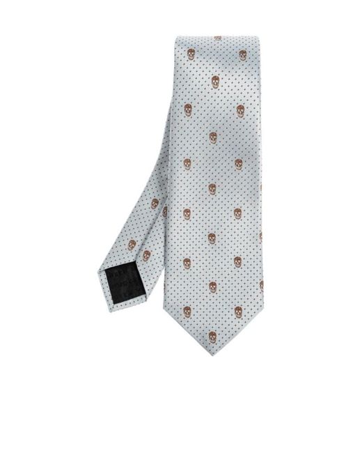 McQueen White Skull-Jacquard Pointed-Tip Tie for men