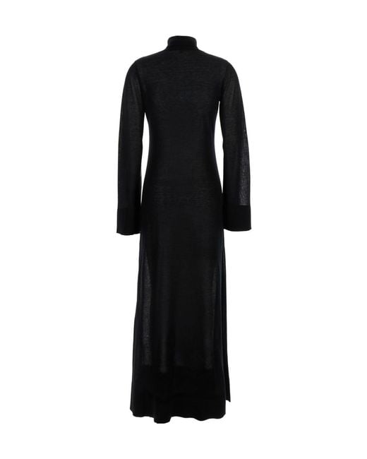 Totême Black Long Turtleneck Dress With Slit Sleeves