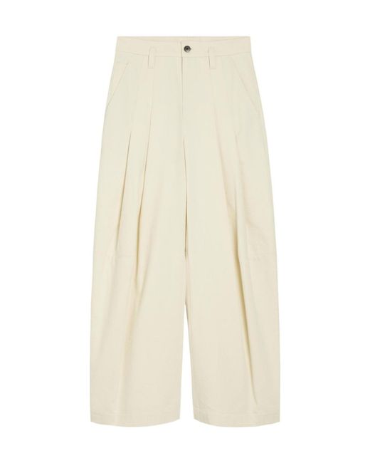 Brunello Cucinelli White Pleated Wide-Leg Cotton-Blend Trousers