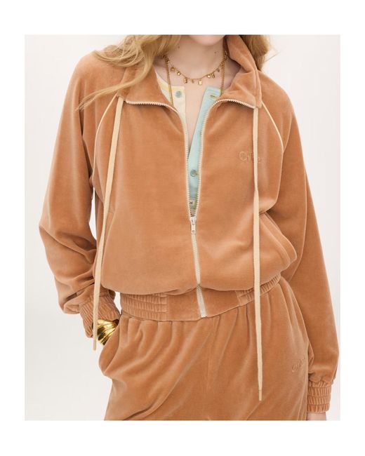 Chloé Brown Chloé High-Neck Logo Track Jacket