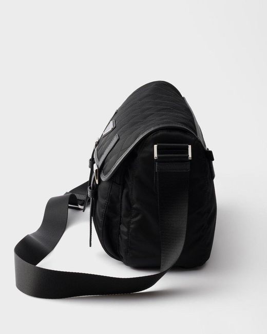 Prada Black Large Quilted Re-Nylon Shoulder Bag With Saffiano Trim