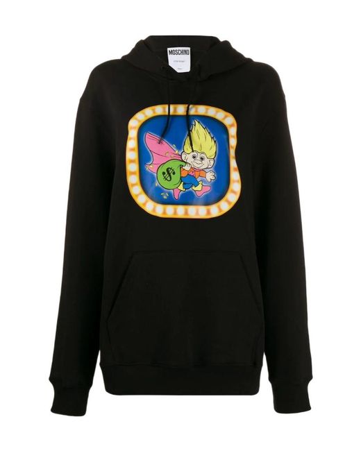 Moschino Black Cartoon Logo Printed Hooded Sweater