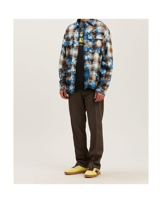 Palm Angels Green Checked Long-Sleeved Shirt for men