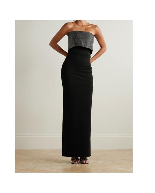 Solace London Black Strapless Evening Gown