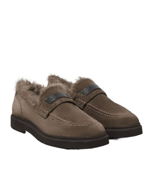 Brunello Cucinelli Brown Monile Round Toe Loafers