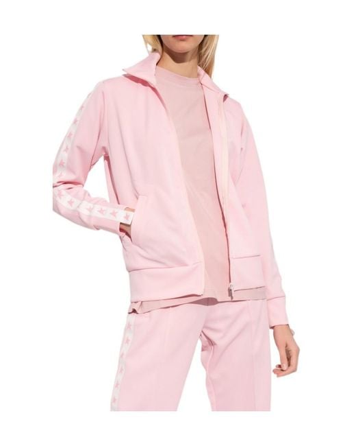 Golden Goose Deluxe Brand Pink Denise Star Collection Zipped Sweatshirt With Strip And Contrasting Stars