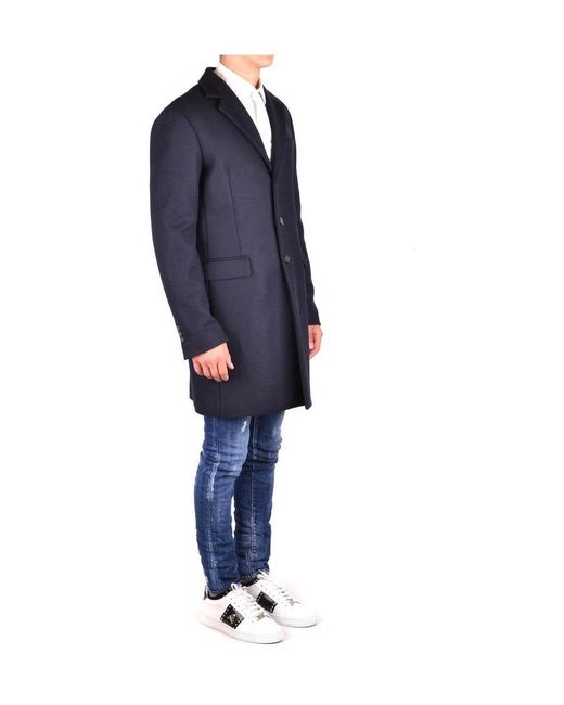 DSquared² Blue Single-Breasted Wool Coat for men