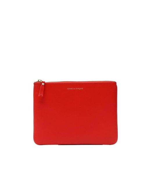 Comme des Garçons Red Comme Des Garçons Wallet Logo Detailed Zip-Up Pouch for men