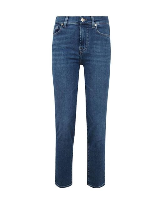 7 For All Mankind Blue Slim Fit Cropped Jeans