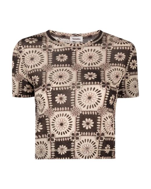 Nanushka Natural Floral-Print Short-Sleeved T-Shirt