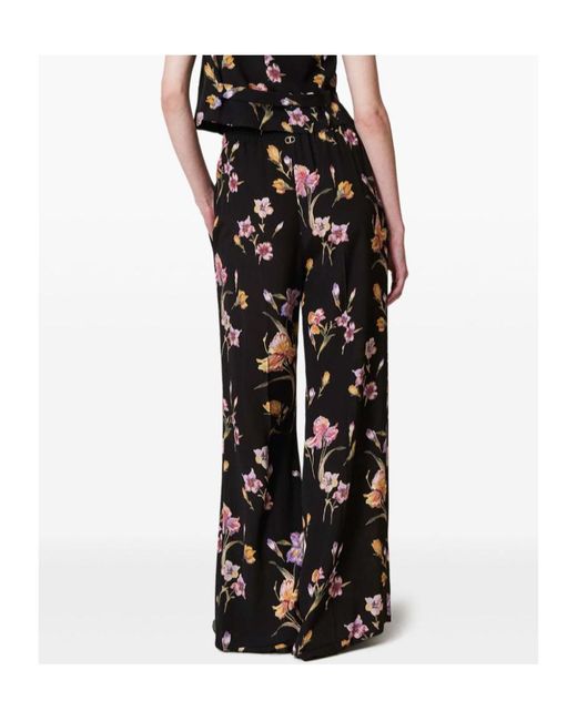 Twinset Black Allover Floral Printed Trousers
