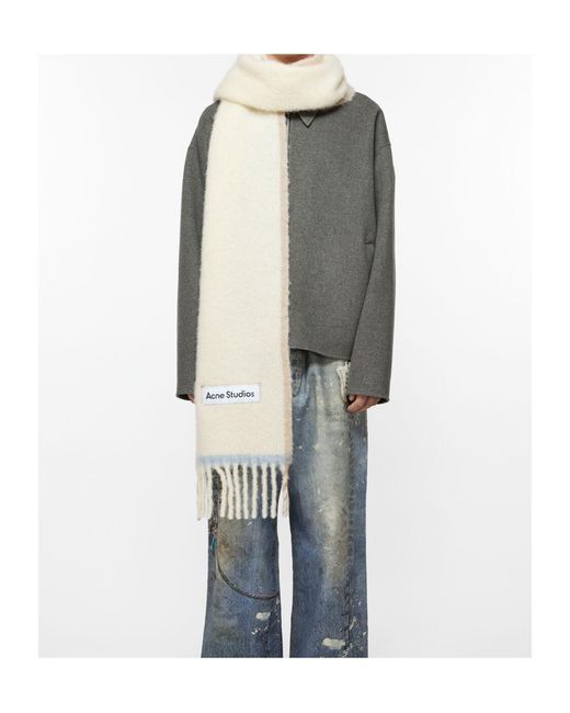 Acne White Logo Patch Fringed Edge Scarf